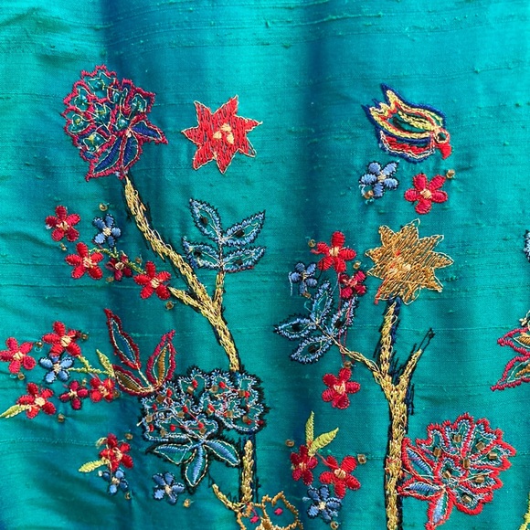 Chico’s Asian Deep Teal Embroidered Silk Tunic sz2 - Picture 5 of 13